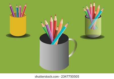 Lápices de colores cortos colocados en varios colores, pequeños lápices de colores, juego de lápices con pulmón, Copa.