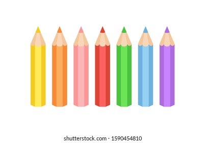 Short coloured pencil illustration set. Cute coloured pencils. Vector rainbow pencil collection. Set of vector colored pencils on white background.