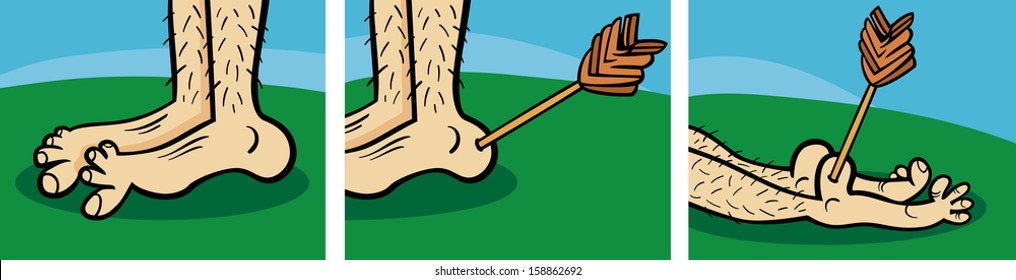 Short Comic Story Strip of Achilles Heel Cartoon Vector Illustration