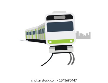 Short commuter train turning left. Simple flat illustration