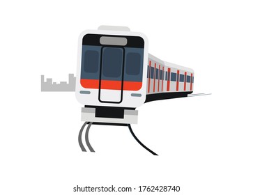 Short commuter train turning. Simple flat illustration
