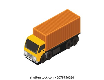 Camión de contenedores corto. Ilustración plana simple en vista isométrica.