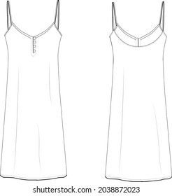 Short dress nightgown vector technical drawing cad