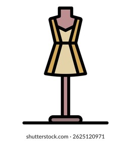 Vestido curto em um ícone de manequim. Contorno vestido curto em um manequim ícone vetor cor plana isolado