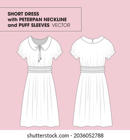 Short Dress with Peter Pan Neckline and Puff Sleeves
