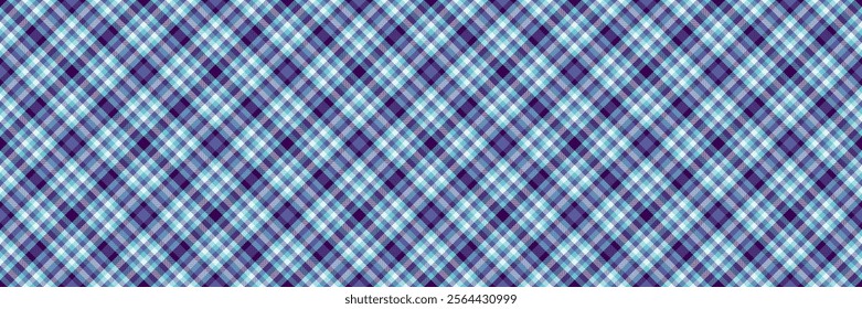 Short fabric vector plaid, event seamless pattern background. Hounds textile tartan texture check in cyan and blue colors palette.