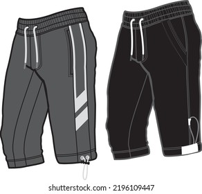 short fashion flat sketch template, Bermuda Shorts Template, Vector Illustration of pant, Men's fashion shorts front and back view