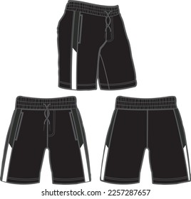 short fashion flat sketch template, Bermuda Shorts Template, Vector Illustration of pant, Men's fashion shorts front and back view