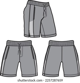 short fashion flat sketch template, Bermuda Shorts Template, Vector Illustration of pant, Men's fashion shorts front and back view