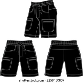 short fashion flat sketch template, Bermuda Shorts Template, Vector Illustration of pant, Men's fashion shorts front and back view