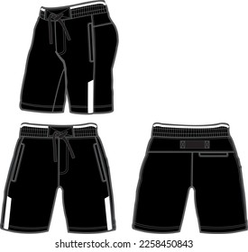 short fashion flat sketch template, Bermuda Shorts Template, Vector Illustration of pant, Men's fashion shorts front and back view