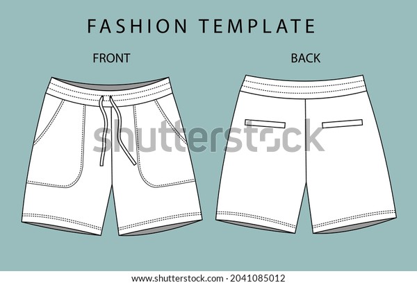short fashion flat sketch template, Bermuda Shorts
Template, Vector Illustration of pant, Men's fashion shorts front
and back view