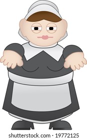 Short Fat Chubby Pilgrim woman in outfit isolated