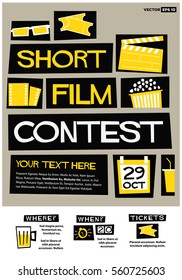 Short Film Contest (Flat Style Vector Illustration Quote Poster Design) Event Invitation with Venue and Time Details