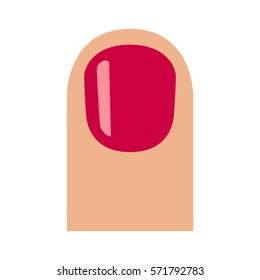 Short fingernail / finger nail with red glossy nail polish flat vector icon for apps and websites