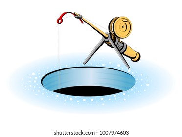 Short fishing rod for winter ice fishing.