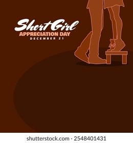 Short Girl Appreciation Day to celebrate on December 21st. Illustration of a couple with their girlfriend standing on a small chair.