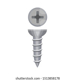 Short gray screw with a cross. Vector illustration on a white background.