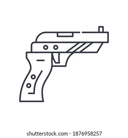 Kurze Pistole-Symbol, lineare einzelne Illustration, dünne Linie, Webdesign-Zeichen, Umrisssymbol mit bearbeitbarem Strich auf weißem Hintergrund.