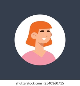 short hair girl people in circle frame flat vector design.