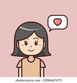 Short Hair Love Girl With Pink Background Vector Illustration