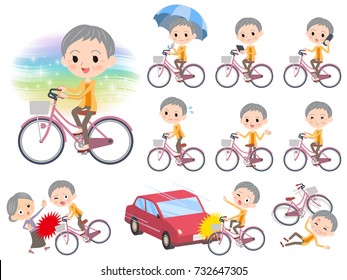 short hair old women_city bicycle