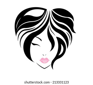 Short hair style icon, logo women face on white background.