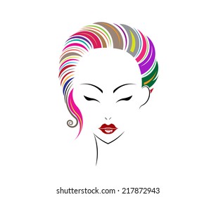 Short hair style icon, logo women face on white background.