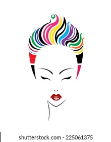 Short hair style icon, logo women face on white background, vector