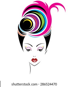 Short hair style icon, logo women face on white background, vector