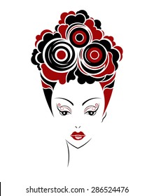 Short hair style icon, logo women face on white background, vector