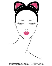 Short hair style icon, logo women face on white background.