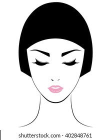 short hair style icon, logo women face on white background, vector