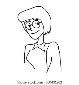 short hair woman with glasses - illustration vector doodle hand drawn, isolated on white background