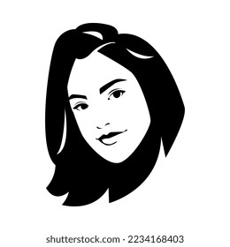 short hair woman portrait. silhouette logo vector. black and white. isolated white background.