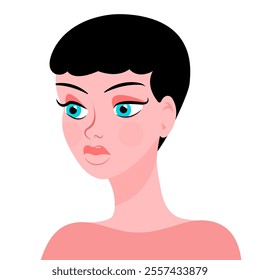 short hair woman portrait vector, character drawing, cartoon character illustration