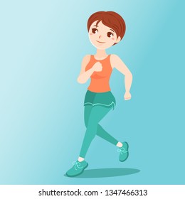 A short hair woman running illustration. Summer sportswear. Cute illustration. Vector.