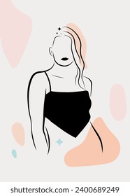 Short Hair Woman Simple Art Line Background