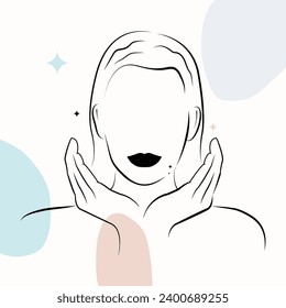 Short Hair Woman Simple Art Line Background