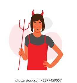 Short hair woman wearing devil custom to celebrate halloween party