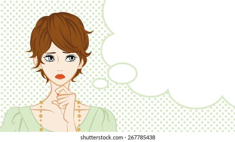 Short Hair Women Suspicion,Speech Bubble