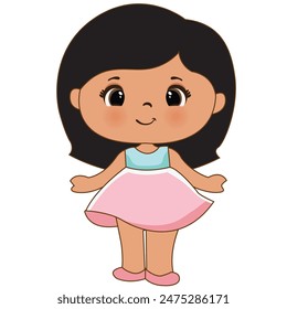 Short hair young girl baby doll illustration