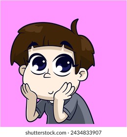 Short haired girl feeling shy ashamed sticker emotes cartoon illustration vector