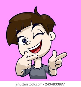 short haired girl pointing finger sticker cartoon emotes vector illustration