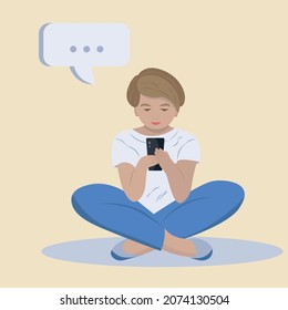 
short haired girl typing message in smartphone