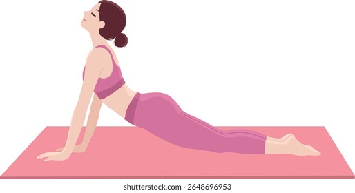 Short haired woman in sportswear doing yoga pose illustration isolated transparent background editable vector