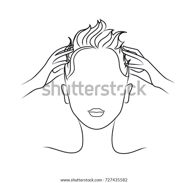 Short Hairstyle Woman Doing Head Massage Stock Vektorgrafik
