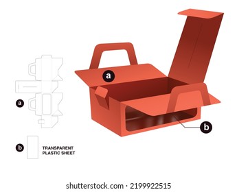 caja de mango corto con plantilla de corte de trozos de ventana y simulación 3D
