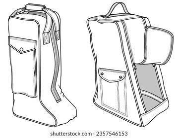 short handle travel friendly boot bag flat sketch vector illustration technical cad drawing template