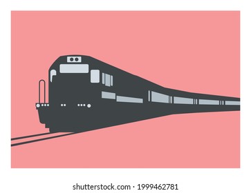 Short hood locomotive pulling passenger train silhouette. Simple flat illustration.